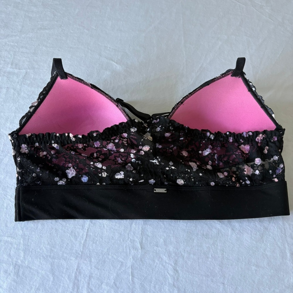 Victoria's Secret PINK Lace Bralette Black Floral Splatter Lightly Lined Medium - Picture 3 of 16